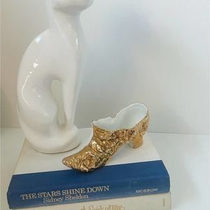 Vintage Porcelain Shoe White & Gold
